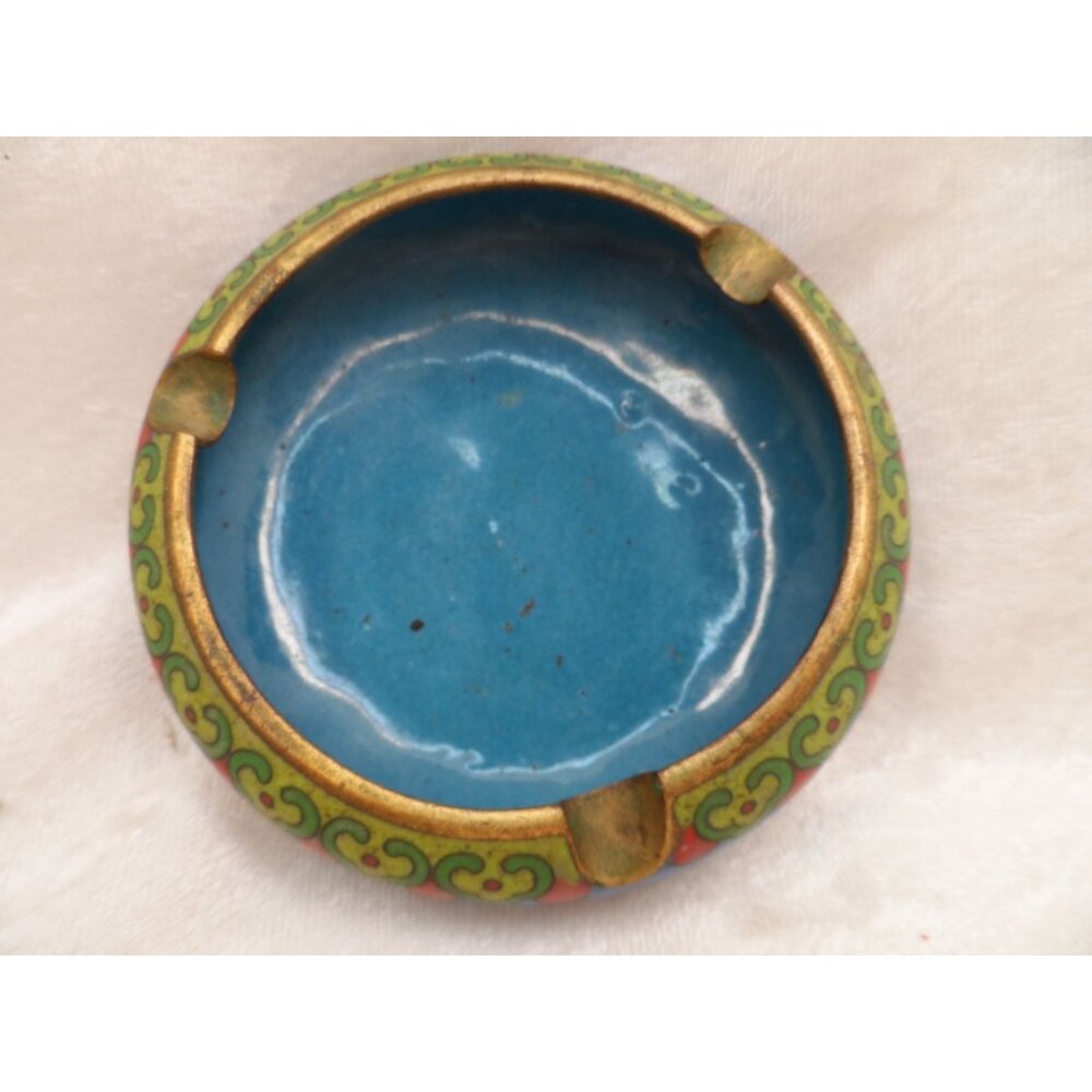 Vintage Chinese Cloisonné Enamel Round Ashtray Blue Floral Trinket Dish 3.5” - Picture 5 of 13